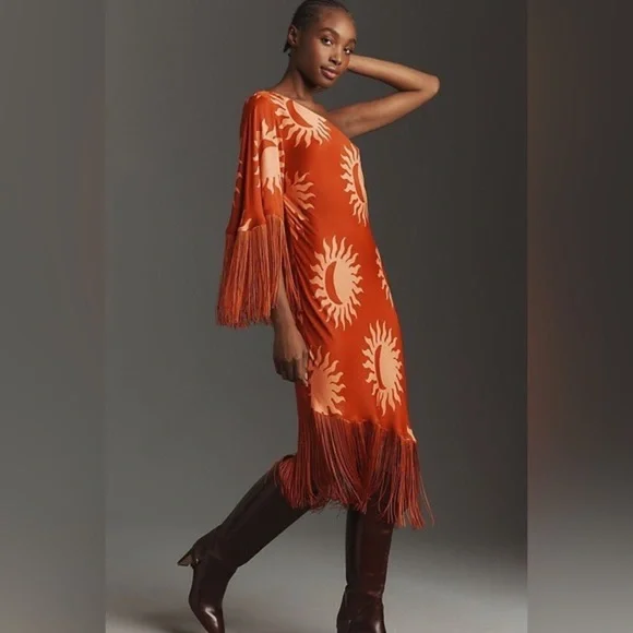 Farm Rio x Anthropologie One-Shoulder A-Line Fringe Mini Dress - Picture 1 of 7